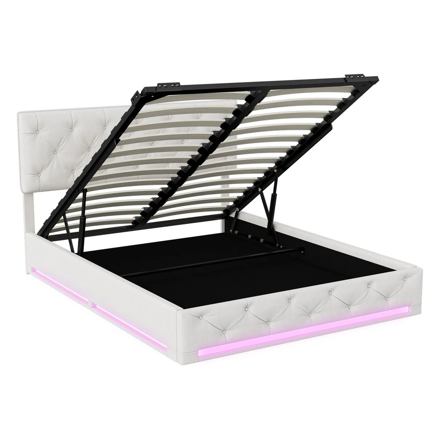 PXloue Polsterbett Doppelbett mit LED-Beleuchtung und hydraulischem Stauraum in Beige mit Leinenbezug, B/T/H: 160 x 200 x 113 cm - Bild 2