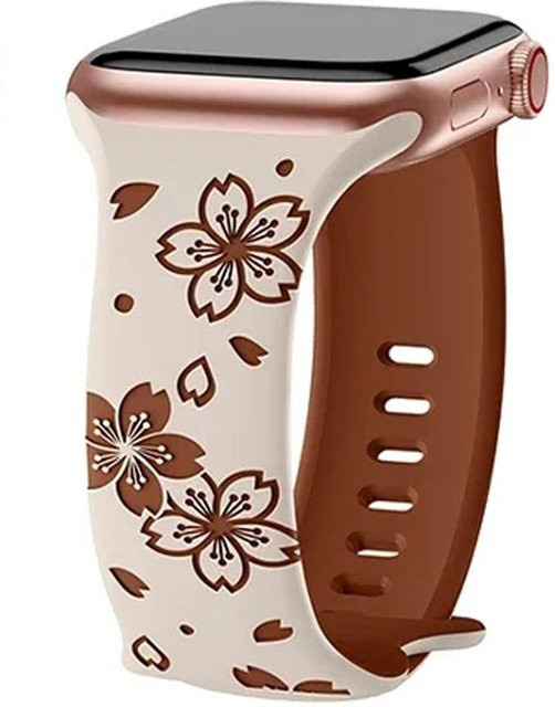 LUJING Uhrenarmband Silikon, Blumengravur, braun, Unisex - Bild 1