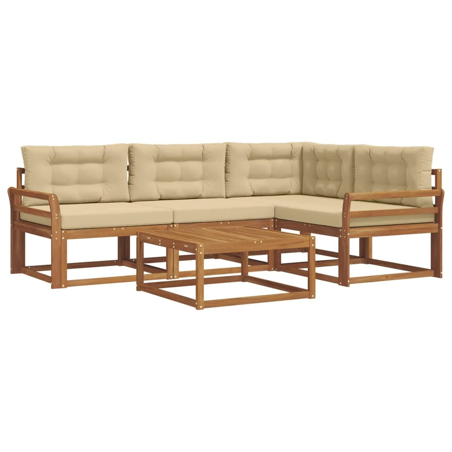 vidaXL Outdoor-Sofagarnitur aus Akazienholz in L-Form mit Kissen, 5-teilig, Natur und Beige - Bild 2