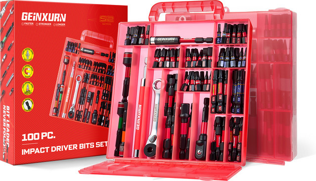 Geinxurn Schlagschrauber-Bits-Set aus S2-Stahl mit Magnetfunktion und Aufbewahrungsbox, 100 Stück - Bild 1