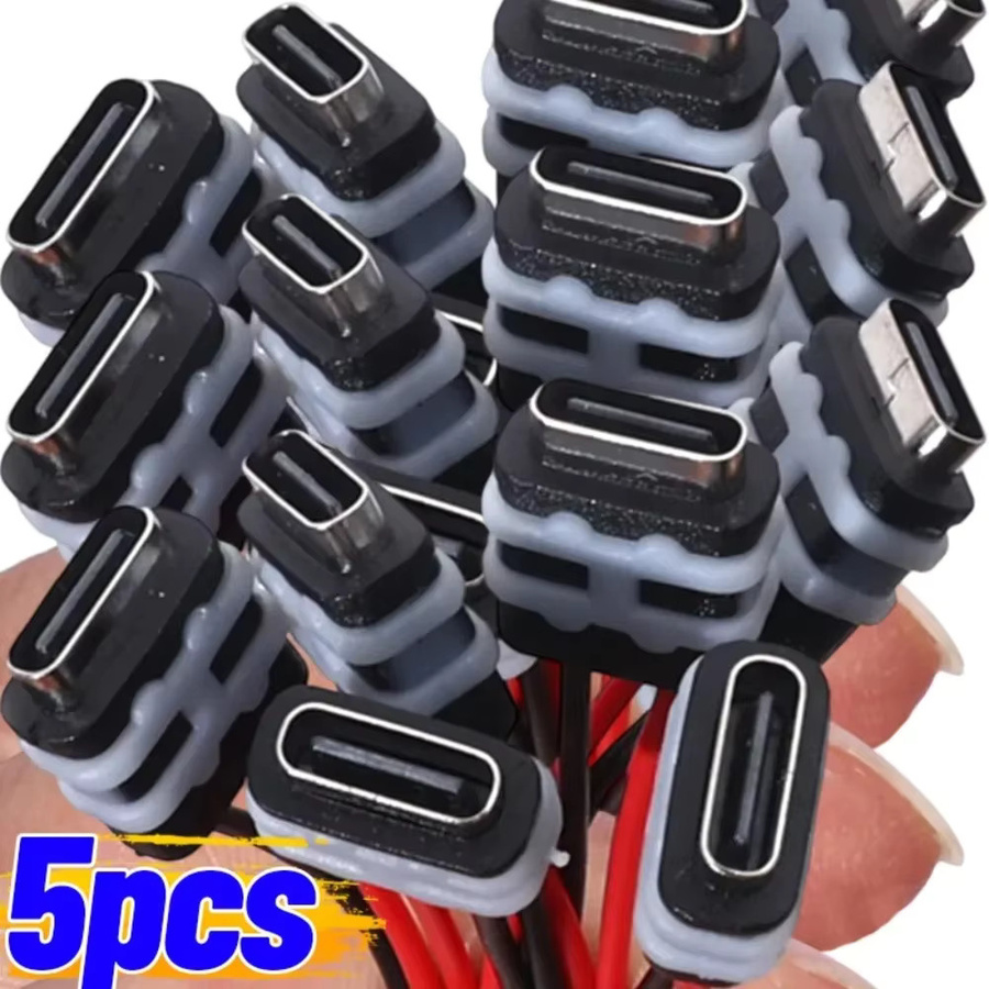Wasserdichte USB-C-Stromversorgungsbuchse mit Kabel, 2-polig, 5 V, 3 A, Schwarz - Bild 2