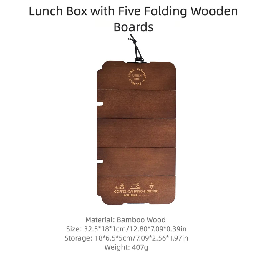 WELLHIKE Lunchbox aus Metall in Braun mit Holzplanken-Textur im Retro-Design für Outdoor, Camping und Picknick - Bild 2