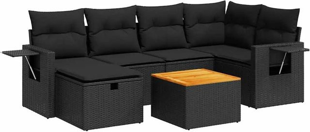 vidaXL 7-tlg. Garten-Sitzgruppe in L-Form mit Kissen, Schwarz - Bild 1