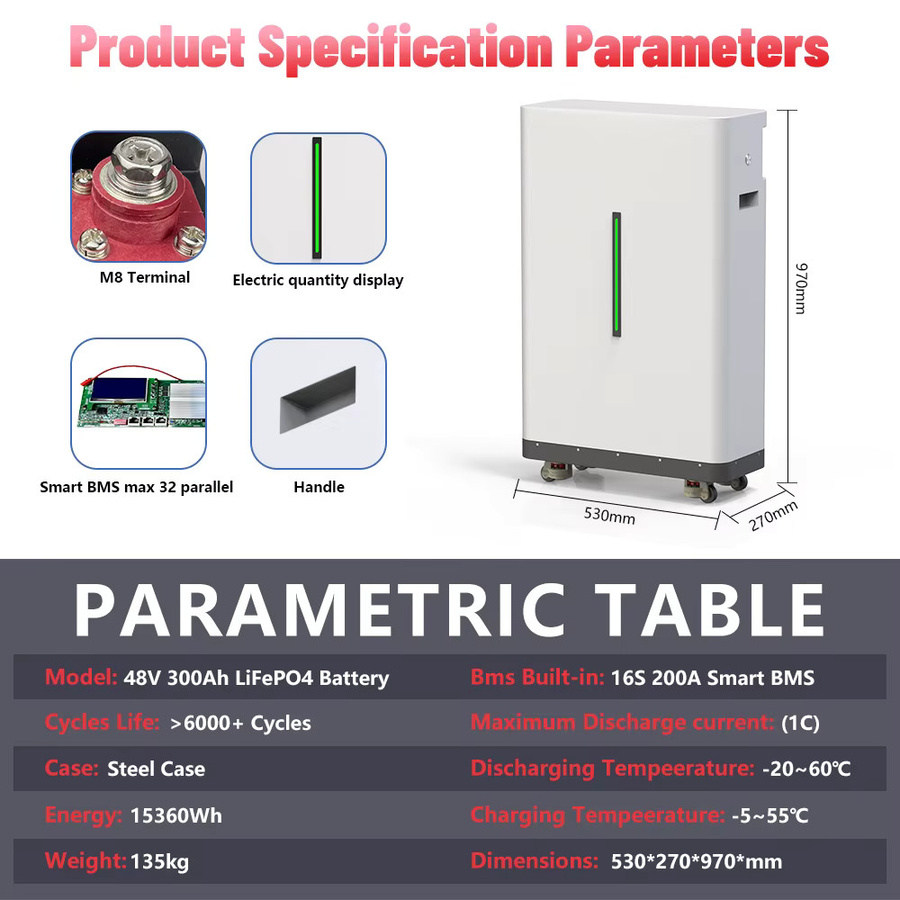 KEZIMO LiFePO4 Batterie 48V 300Ah mit Bluetooth BMS und integriertem Equalizer in Weiß - Bild 2