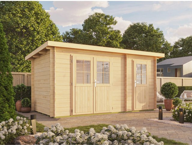Fjordholz Gartenhaus Modell Ezra 2H Pultdach aus Holz in Beige und Transparent im rustikalen Design - Bild 1