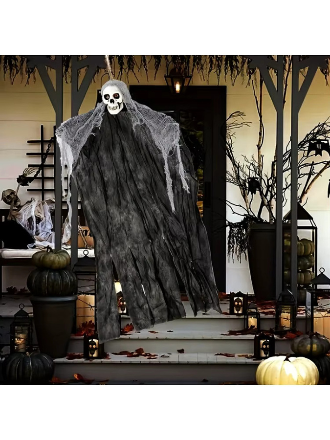 Lofytain Halloween Hängende Geister-Schädel-Skelett-Gaze als Gruselige Horror-Dekoration für Garten und Spukhaus - Bild 7