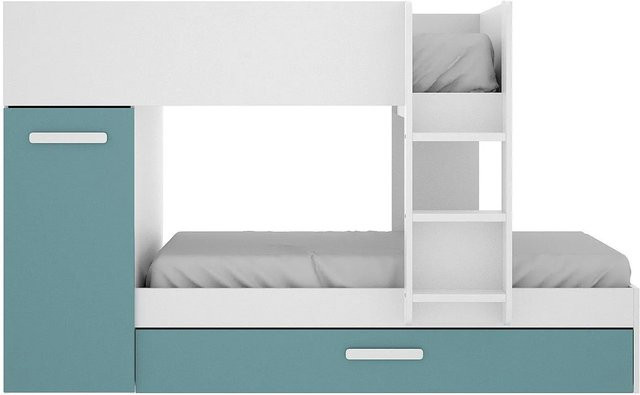 Etagenbett Anthony von Vente-unique in Türkisblau und Weiß mit Schubladen, Höhe: 243 cm, B/T: 90 x 190 cm - Bild 1
