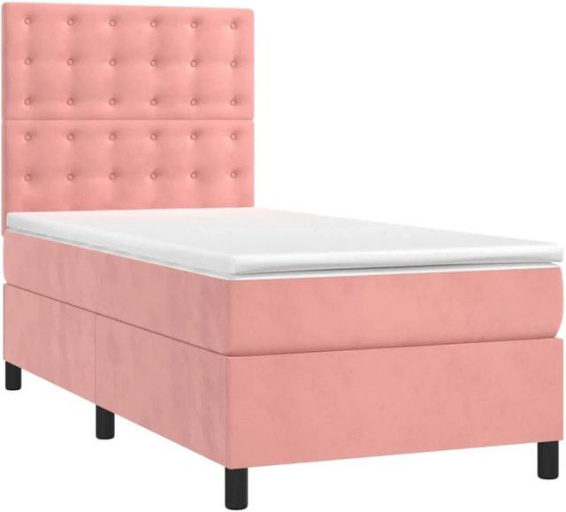 vidaXL Boxspringbett mit Matratze in Rosa, Samt, Hybrid-Design mit LED-Beleuchtung und USB-Anschluss, B/T/H: 90 x 200 x 128 cm - Bild 1