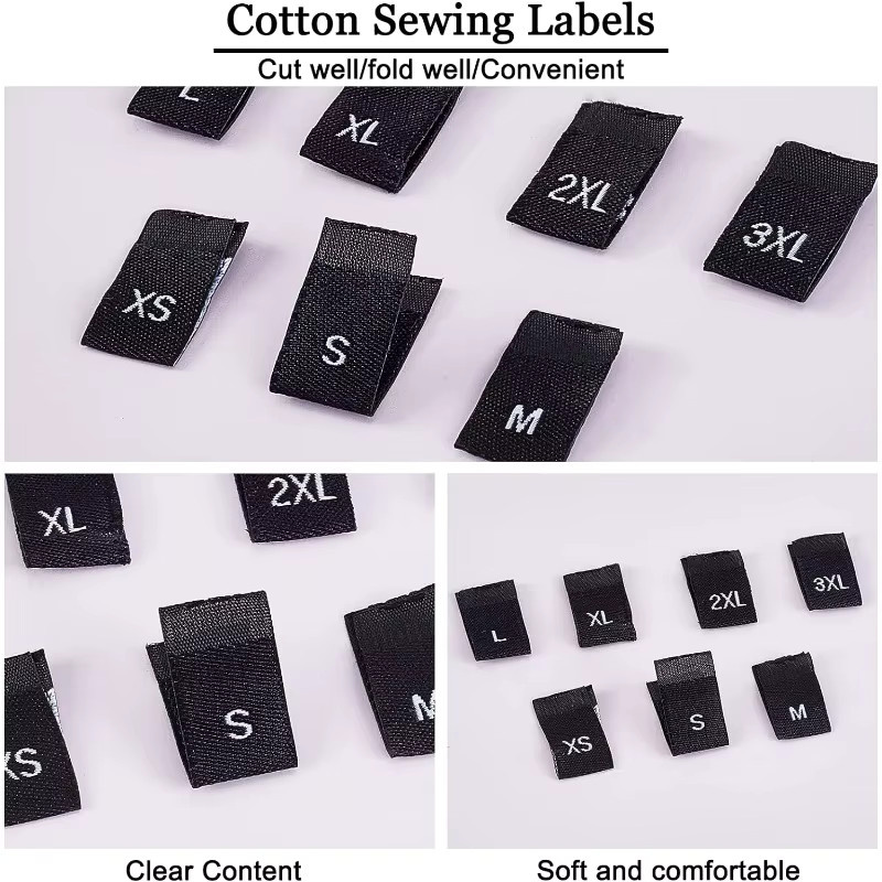 350 Stück Kleidungsgrößenetiketten aus Polyester in Schwarz mit 7 Größen XS bis 3XL zum Annähen - Bild 3