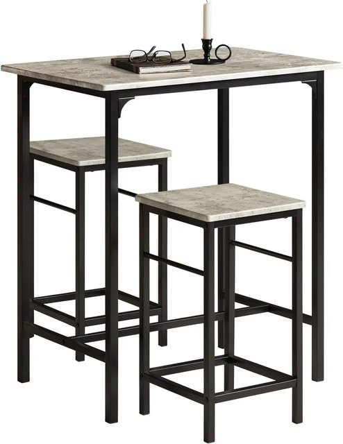 SoBuy Essgruppe Bartisch Set mit 2 Barhockern in Grau-Schwarz, moderner Esstisch aus MDF und Metall, OGT10-HG - Bild 1