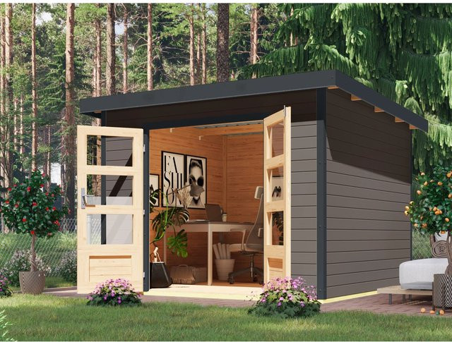 Karibu Gartenhaus Domingo B in Anthrazit mit 7 m² Grundfläche aus Holz und Metall - Bild 1