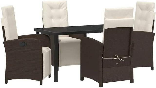 vidaXL Garten Essgruppe 5-teilig aus Poly-Rattan und Glas in Braun - Bild 1