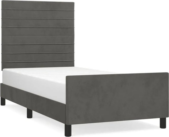 vidaXL Bettgestell mit Kopfteil aus Samt in Dunkelgrau, B/T/H: 100 x 200 x 128 cm - Bild 1