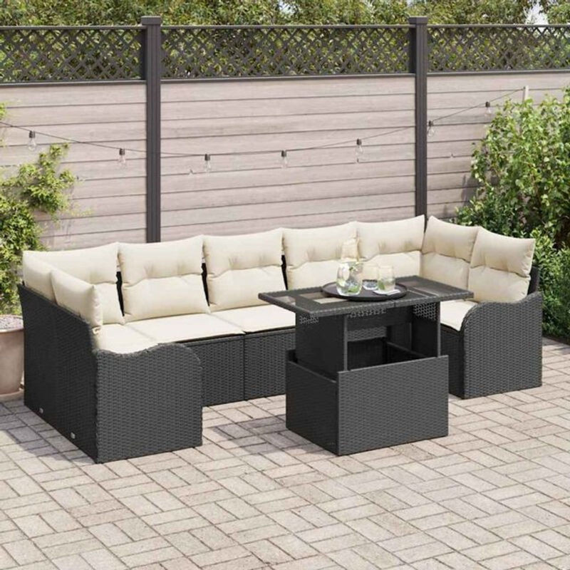 Vidaxl Garten-Sofa-Set aus Polyrattan in Schwarz mit Glastisch, 8-teiliges Loungemöbel-Set, B/T/H: 100 x 55 x 73 cm - Bild 1
