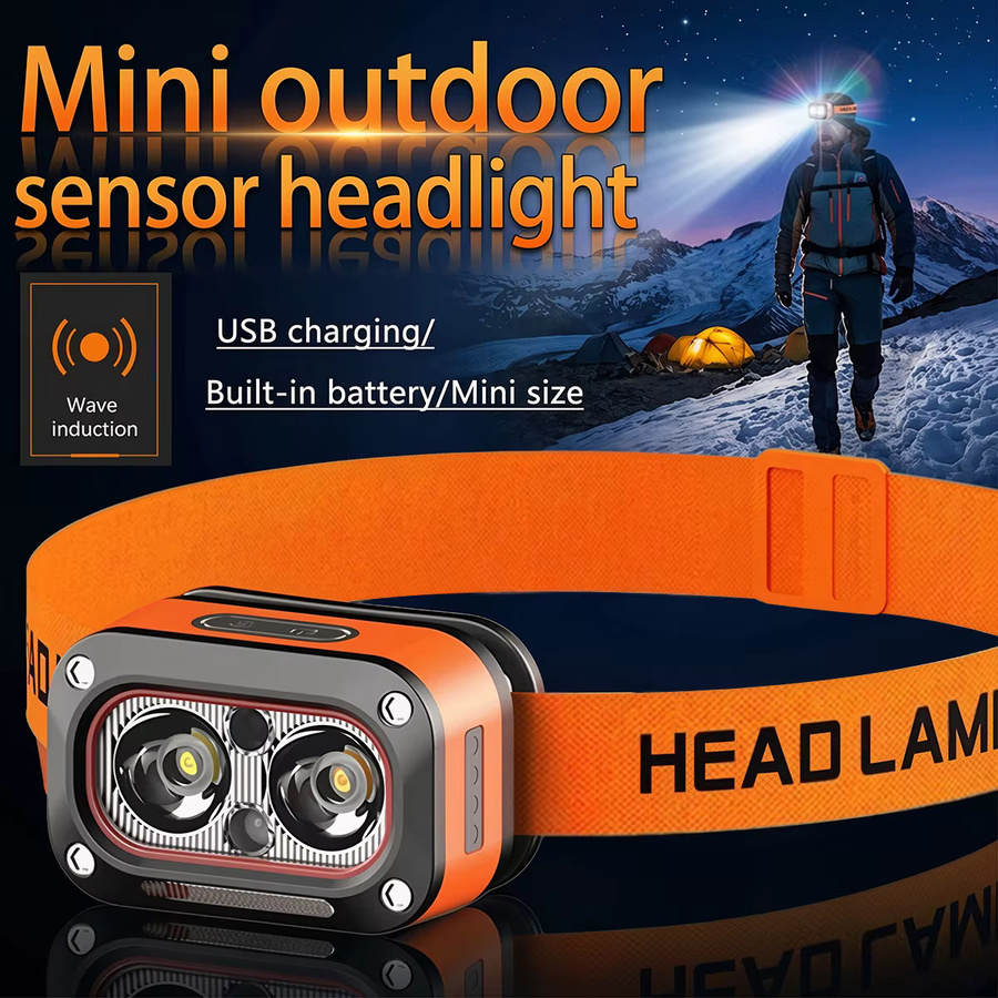 USB wiederaufladbare LED-Stirnlampe mit Bewegungssensor in Schwarz für Camping, Laufen und Radfahren - Bild 2
