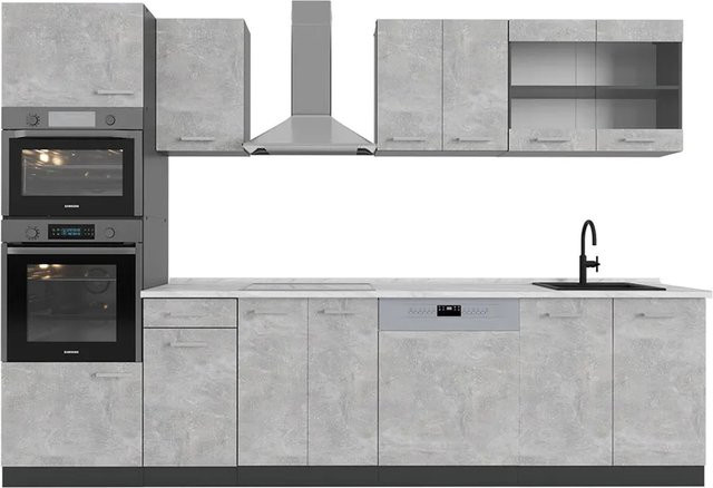Vicco R-Line Küchenzeile in Beton-Optik und Anthrazit mit Hochschrank, Breite: 300 cm - Bild 1