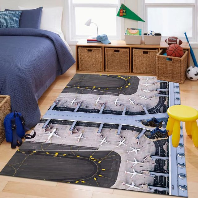 Lodestar Spielmatte Flughafen Terminal Teppich mit Start- und Landebahn für Kinderzimmer, Mehrfarbig, B/T: 80 x 50 cm - Bild 1