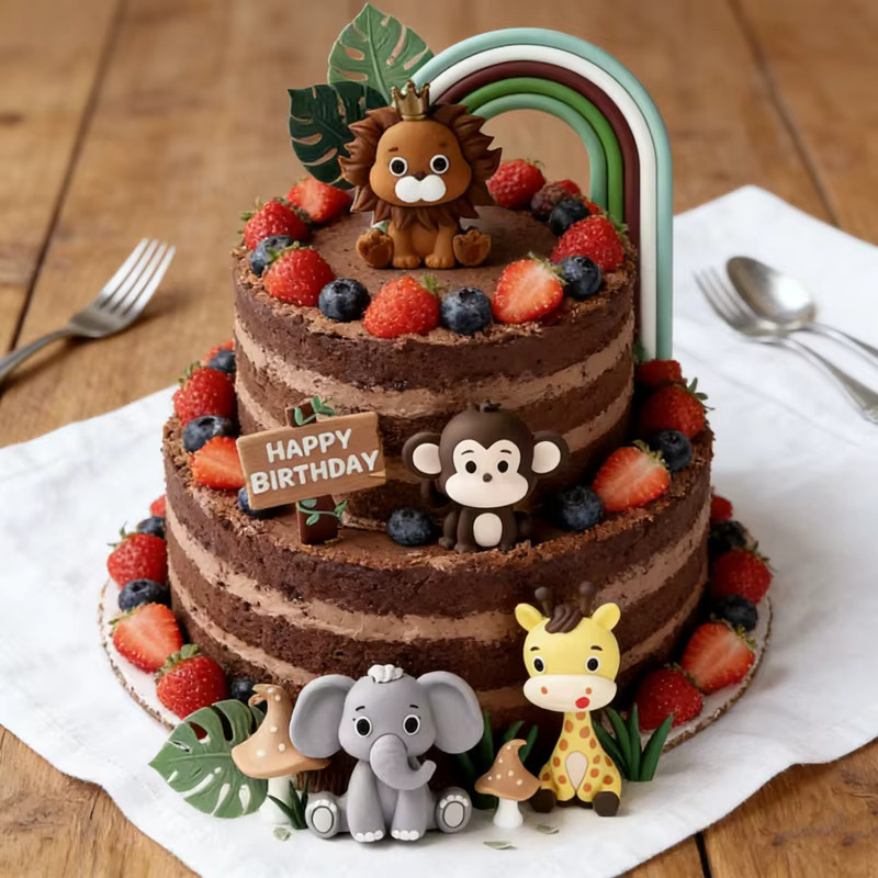 Alivparty Safari Dschungel Tier Kuchen Topper mit Giraffe Elefant Affe Löwe - Bild 2
