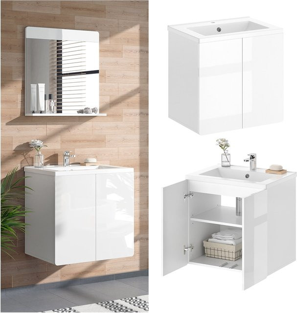 Vicco Badmöbel Waschtischunterschrank Izan Weiß Hochglanz B: 57 cm, H: 58 cm - Bild 1