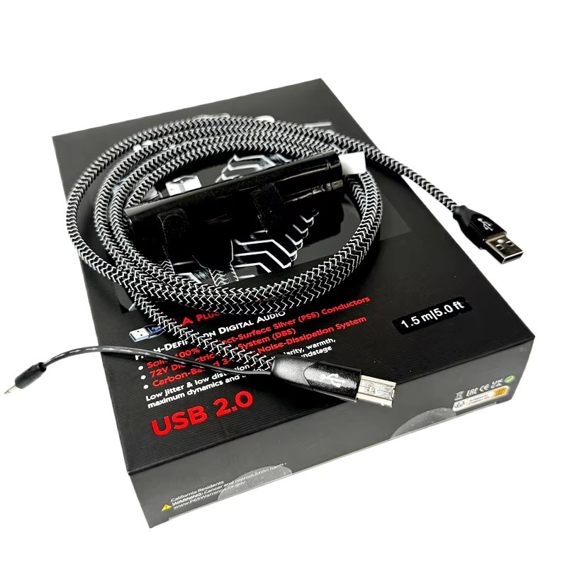 HighBass HiFi Audio Diamond USB-Kabel A zu B USB 2.0 Audiokabel in Silber und Schwarz - Bild 2