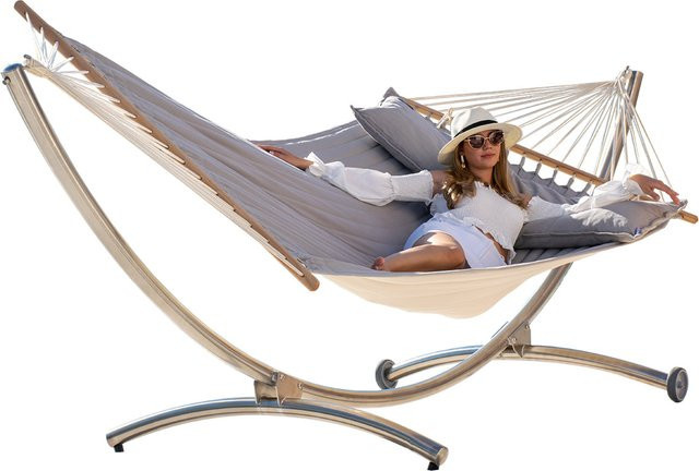 Royal Deluxe American-Hammock-Lifestyle Familien-Hängematte mit Edelstahlgestell in Silver-Grey inklusive Kissen und Rollen - Bild 1