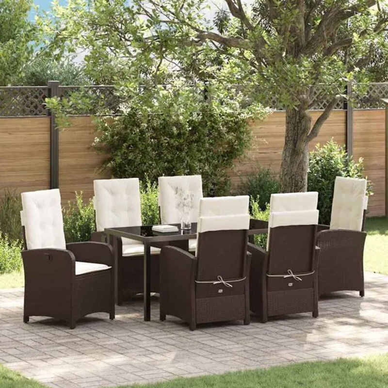 vidaXL Gartenmöbel-Set aus Polyrattan und Glas in Braun, 7-teilige moderne Essgruppe - Bild 1