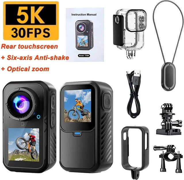 JETO 5K Mini Action-Kamera mit 4K 60FPS, Touchscreen und Anti-Shake, wasserdicht mit magnetischem Anhänger, Farbe: Schwarz - Bild 1