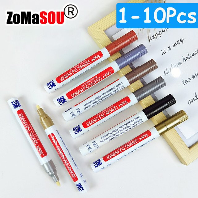 Wasserdichter Fliesenmarker Stift zur Reparatur von Fugen und Mörtel für Keramik in Küche und Bad, 10er Set, Mehrfarbig - Bild 1