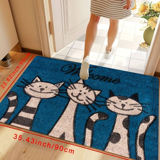 VIKAMA Gestreifter Katzenteppich in Blau, wetterfester Outdoor-Teppich und weiche Bodenmatte für Wohnzimmer, Schlafzimmer oder Garten, B/T: 60 x 40 cm - Bild 1