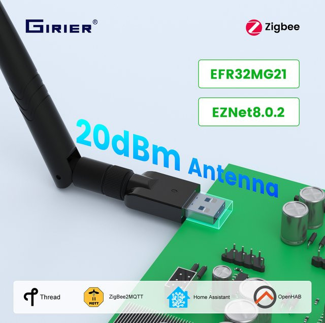 GIRIER ZigBee 3.0 USB-Gateway Dongle mit Antenne in Schwarz, kompatibel mit Home Assistant, OpenHAB und ZigBee2MQTT - Bild 1