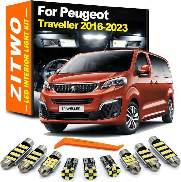 Zitwo 17-teiliges LED-Glühbirnen-Set für die Innenraumbeleuchtung und das Kartenleselicht von Peugeot Traveller und E-Traveller, Farbe: Silber - Bild 1