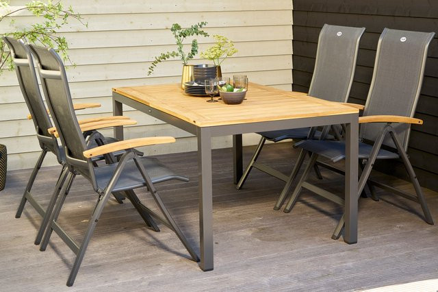 Hartman Garten-Essgruppe Alice/South Wales aus Teakholz und Aluminium in Anthrazit mit 4 Klappstühlen und ausziehbarer Tischplatte - Bild 1