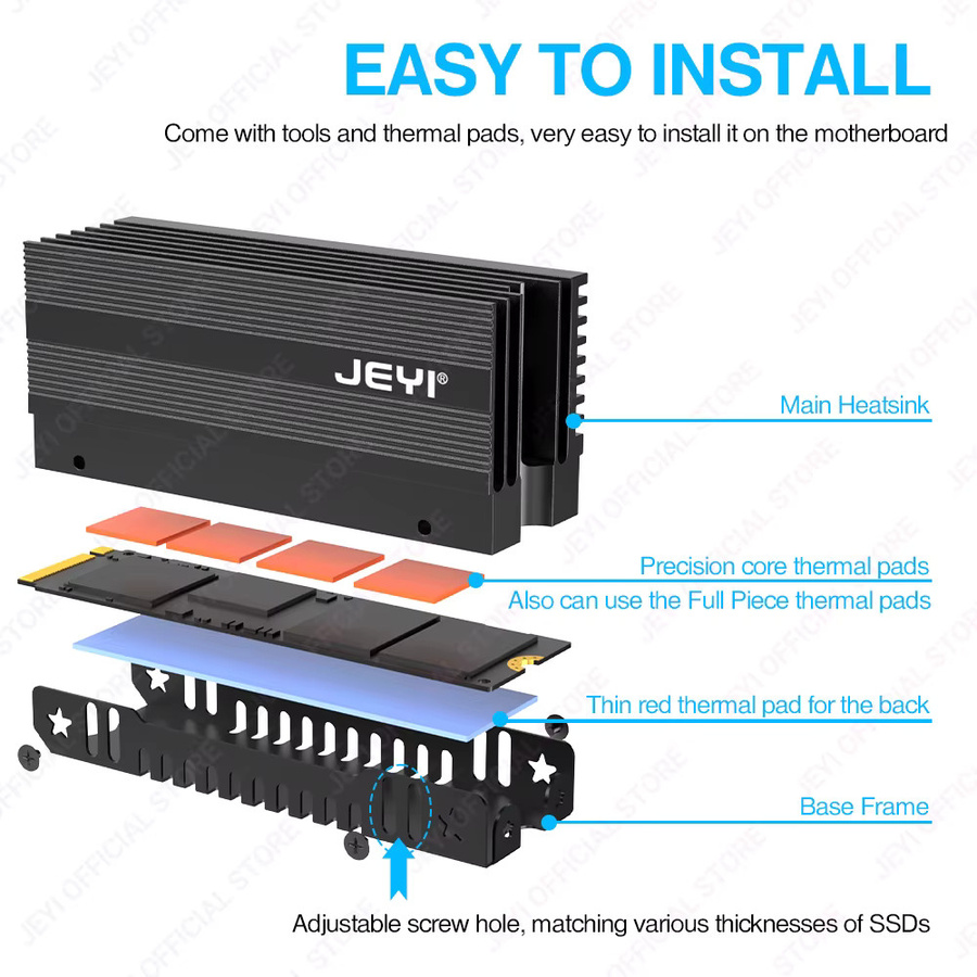 JEYI M.2 SSD Kühlkörper Aluminium-Thermokühler für NVMe und NGFF SATA, passiv, Silber/Schwarz - Bild 2