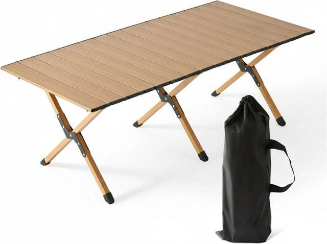 Relaxdays Campingtisch aus Stahl in Holzoptik, klappbar und höhenverstellbar, braun, B/T: 120 x 60 cm - Bild 1