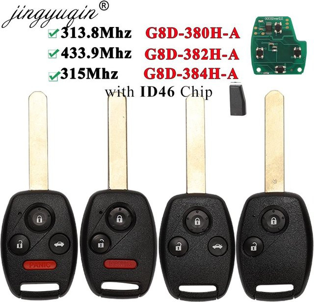 Jingyuqin ID46 Auto Fernbedienung Schlüssel für Honda Accord Element CRV HRV City Odyssey Civic in Schwarz (313,8/315/433,92 MHz) - Bild 1