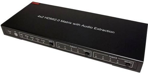 ROLINE 4K UHD HDMI Matrix Switch 4 x 2 in Schwarz mit Fernbedienung und optischem Anschluss - Bild 1
