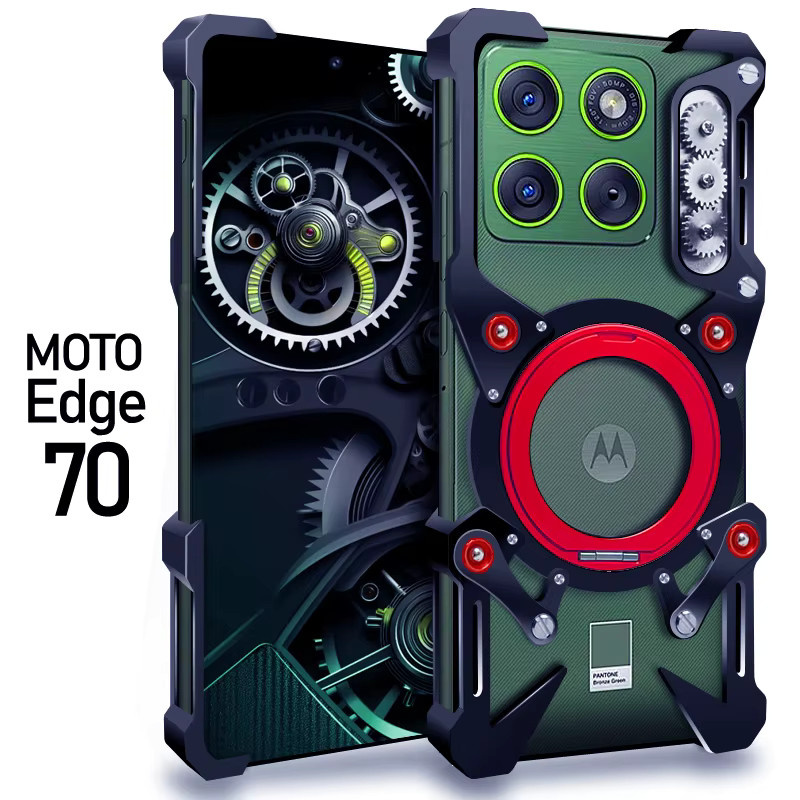 Luxus Metall Schutzhülle mit 360-Grad Drehhalterung für Motorola Edge 70, Edge 60, 50 Pro, Fusion und Neo in Weiß oder Grün - Bild 1