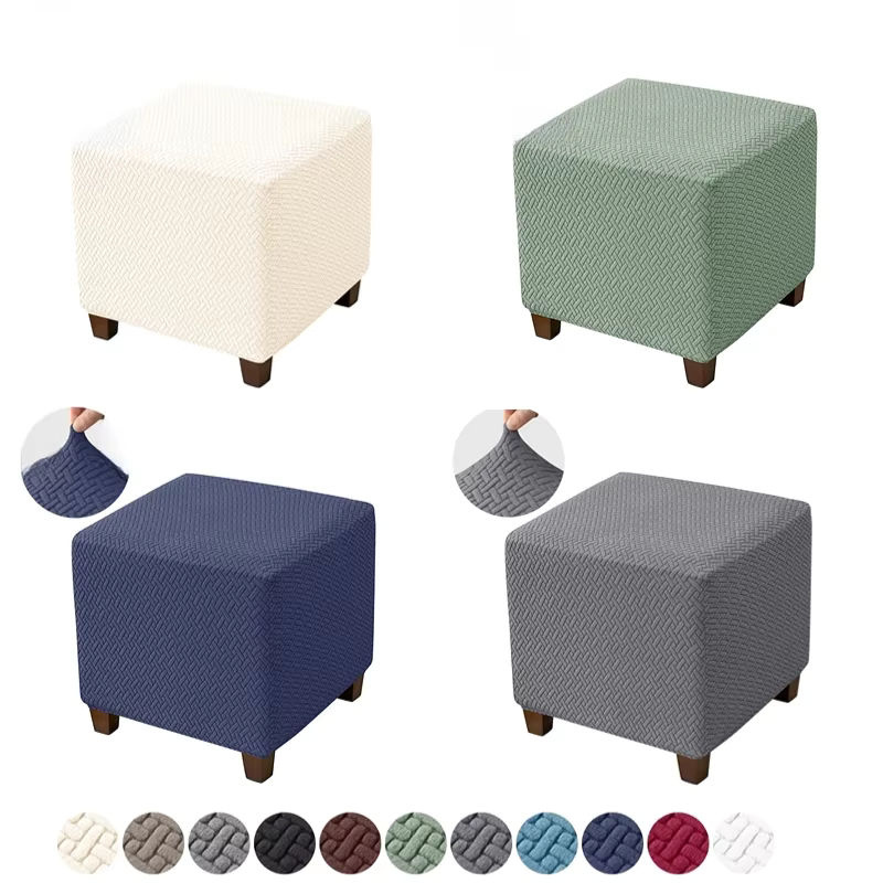 WANERQU Elastischer Jacquard-Ottomane-Bezug in Blau mit Anti-Rutsch-Funktion für quadratische Hocker und Fußstützen - Bild 6