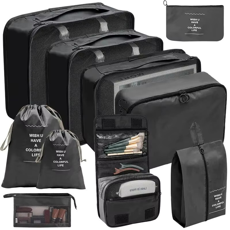 7 bis 10-teiliges Reise-Organizer Set aus Textil in Schwarz zur Kofferorganisation und Kleidungaufbewahrung - Bild 3