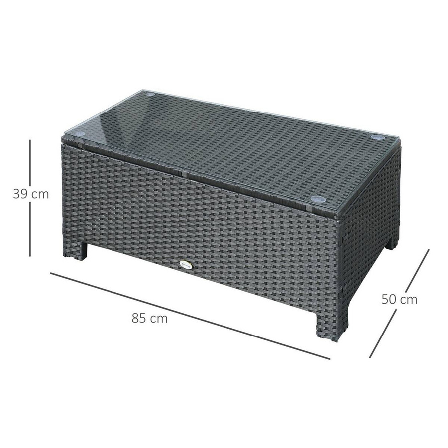 Outsunny Beistelltisch in Schwarz mit PE-Rattan und gehärtetem Glas für Garten, Balkon und Terrasse, B/T/H: 85 x 50 x 39 cm - Bild 4
