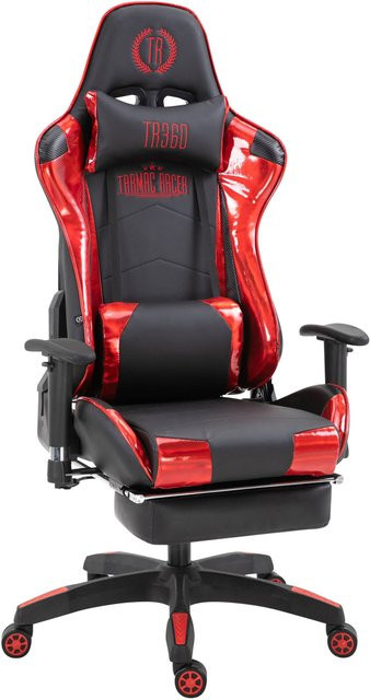 TPFLiving Racing Bürostuhl Turbine mit Fußablage in Schwarz/Rot, Gaming Chair aus Kunstleder mit Kopfstütze und Höhenverstellbarkeit, Höhe: 174 cm, Breite: 67 cm, Tiefe: 76 cm - Bild 1