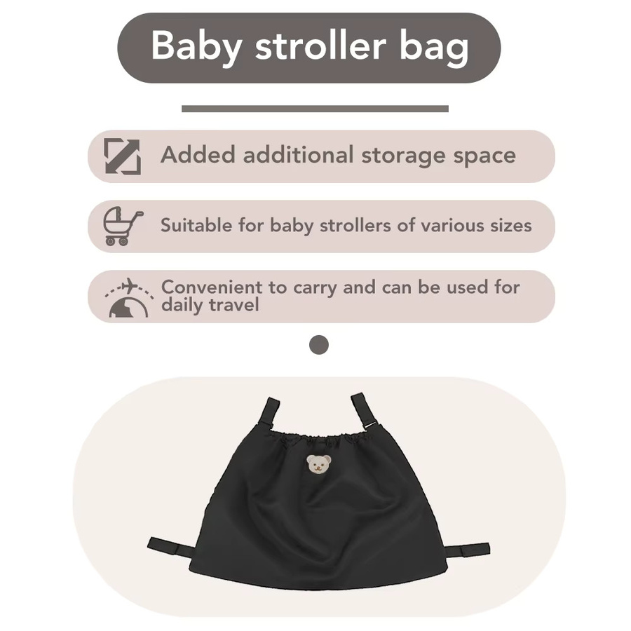 Momo&Dudu Universelle Aufbewahrungstasche für Kinderwagen mit abnehmbaren Trägern, Schwarz - Bild 4