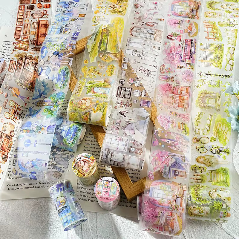 6 Rollen Beautiful Time Washi Tape aus PET für DIY-Sammelalben in Blau und Multicolour - Bild 1