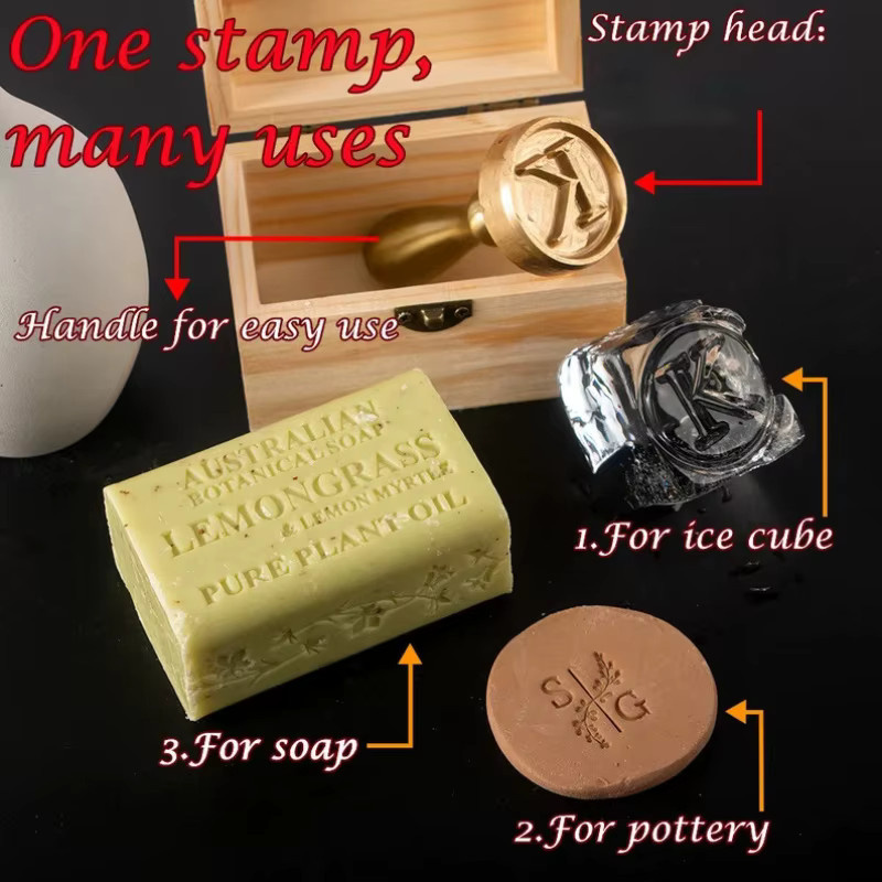 Personalisierter Vintage-Töpferstempel mit Logo-Design in Gold für Keramik, Seife, Eis und Leder - Bild 1
