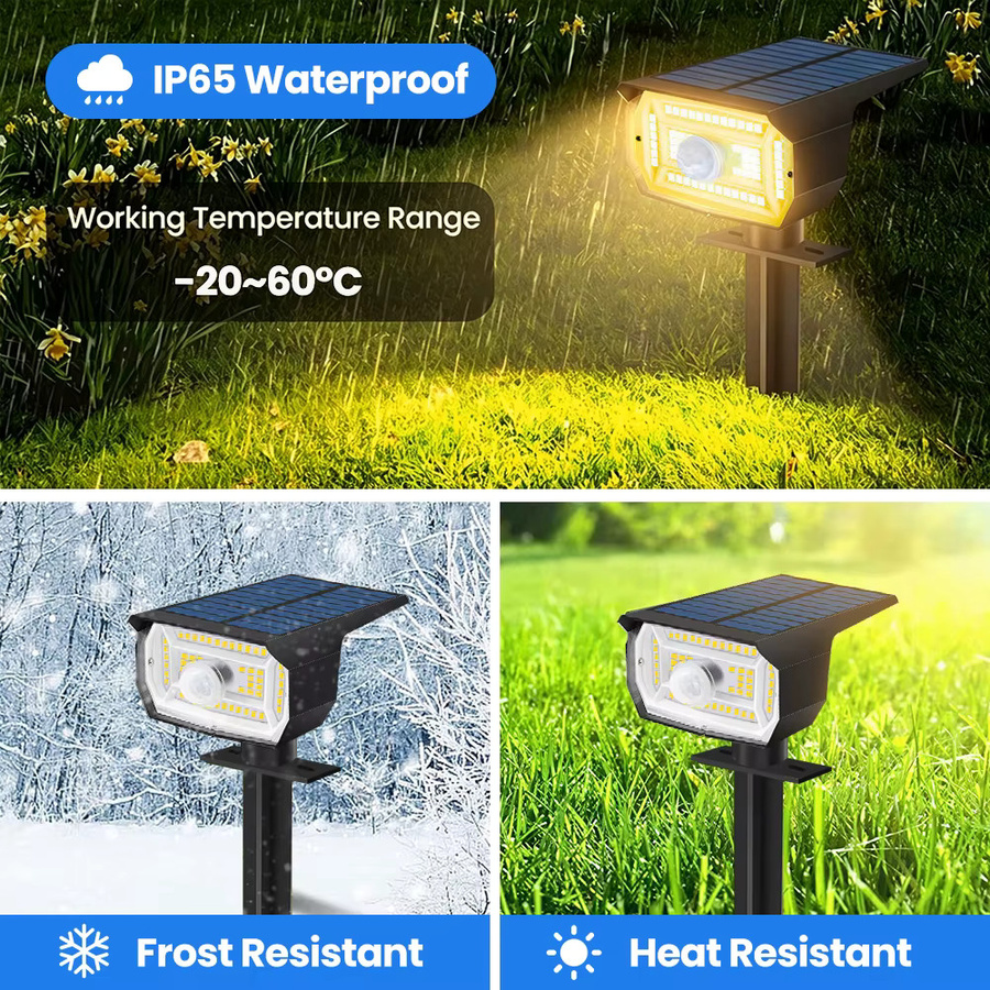 Solar-LED-Spotleuchten für den Außenbereich mit Bewegungssensor und 56 LEDs in Schwarz, wasserdichte Gartenbeleuchtung für Hof, Wand und Wege - Bild 3
