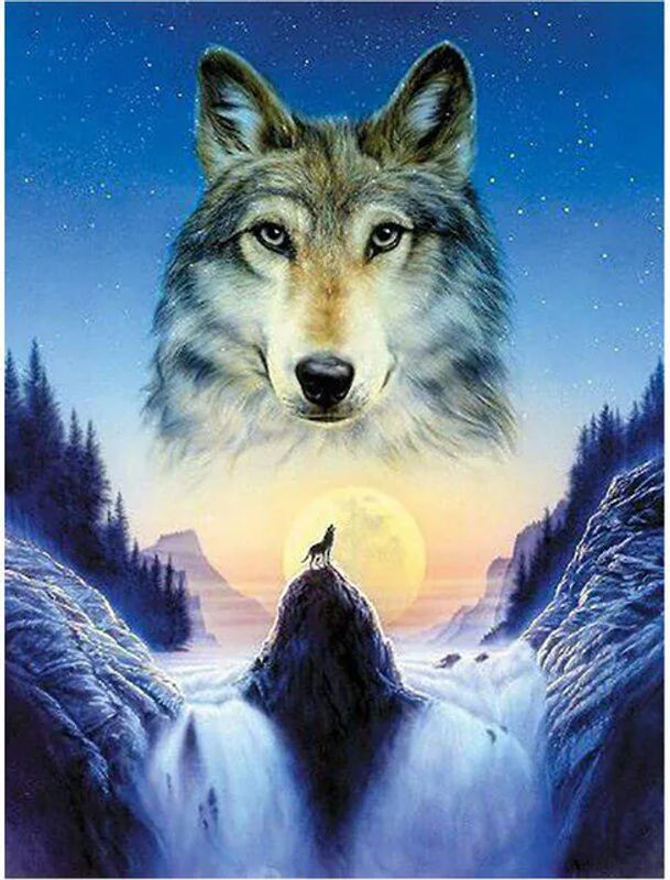 FIYO Diamond Painting Set Wolf und Wasserfall mit runden Strasssteinen, mehrfarbig, B/H: 30 x 30 cm - Bild 1