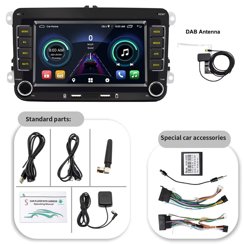 PHYEE Android-Radio 7 Zoll 2 DIN mit kabellosem CarPlay und Android Auto, DAB+ RDS, Bluetooth, GPS, 2 GB RAM, 32 GB Speicher, Schwarz, passend für VW PQ35 Golf 5/6 Jetta Touran - Bild 5