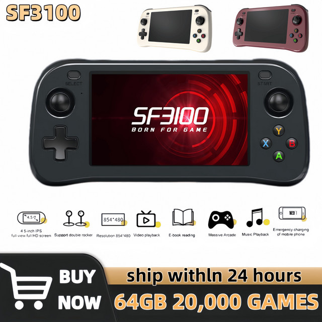ZUIDID SF3100 Retro Handheld-Videospielkonsole mit 4,5 Zoll IPS-Bildschirm, Linux-System und 3000mAh Akku in Schwarz - Bild 1