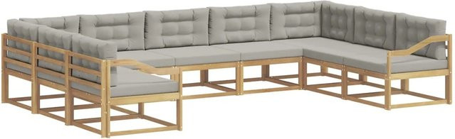 vidaXL Outdoor-Sofagarnitur in U-Form aus Akazienholz mit Kissen in Weiß und Hellgrau - Bild 1