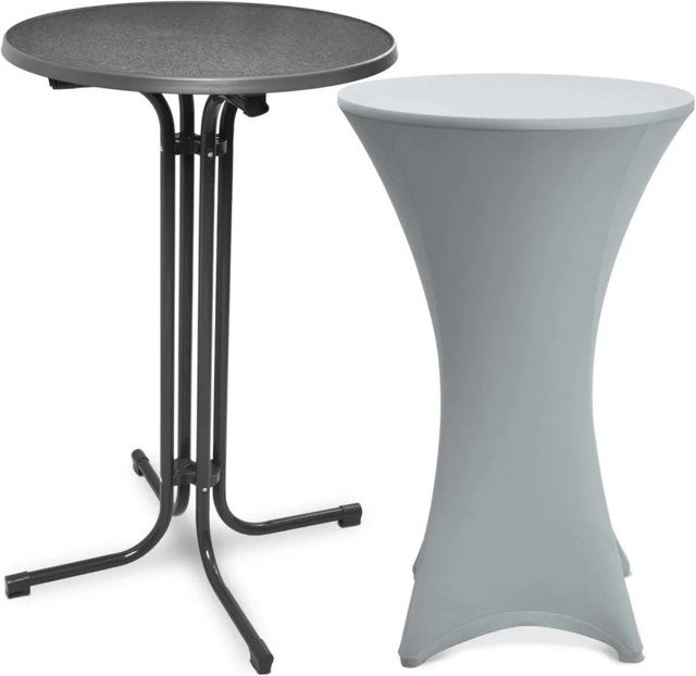 Beautissu Bellini Stehtisch Grau mit Stella Stehtischhusse Silber, Durchmesser: 70 cm - Bild 1